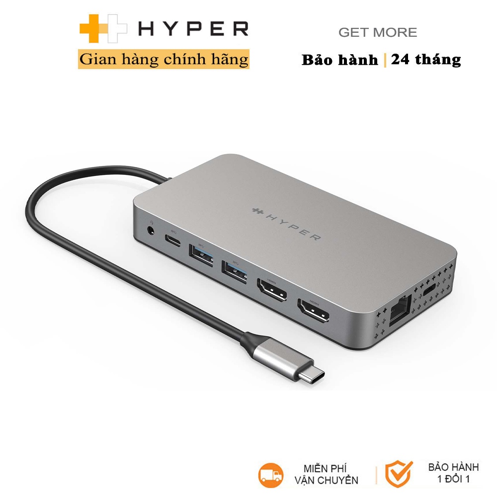 Cổng chuyển Hyperdrive Dual 4k HDMI 10-IN-1 (2 Màn hình) USB-C Hub for Macbook M1 - HDM1H - Hàng chính hãng