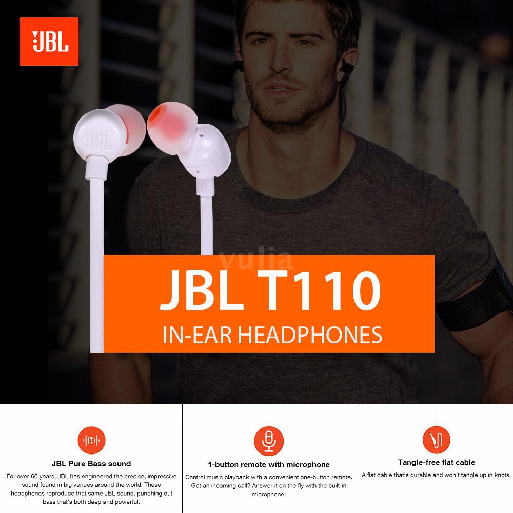 Tai Nghe Nhét Tai Yula Jbl T110 Jack 3.5mm Có Micro Âm Thanh Stereo Sống Động