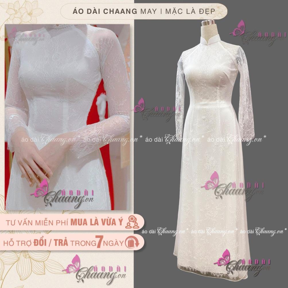 ÁO DÀI CƯỚI MAY SẴN ÁO DÀI CÔ DÂU LỤA PHA REN 6 TÀ THIẾT KẾ CAO CẤP
