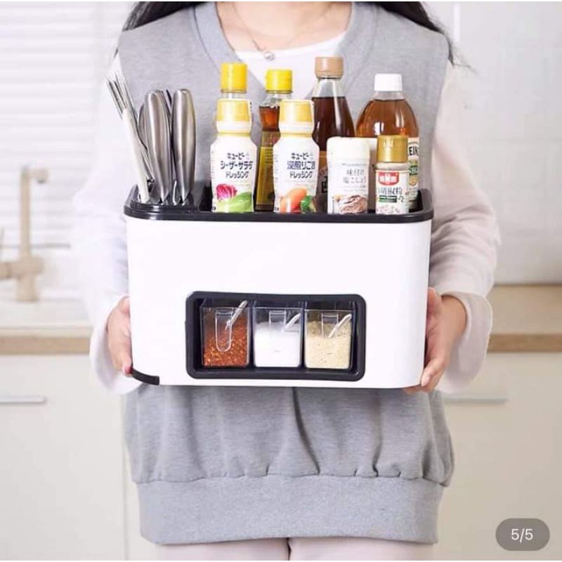 Khay đa năng Việt Nhật - Kệ đựng gia vị Việt Nhật nhiều ngăn, có chỗ vắt dao