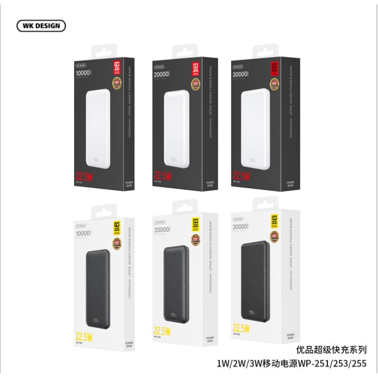 Pin Sạc Dự Phòng chính hãng WK  WP 253  / WP 255 , 22,5W / PD 20W, WP 168 chính hãng BH 12 tháng