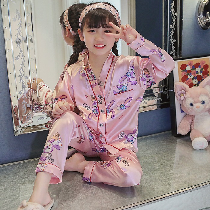 Bộ Đồ Ngủ Tay Dài Chất Lụa Thời Trang Xinh Xắn Cho Bé Gái