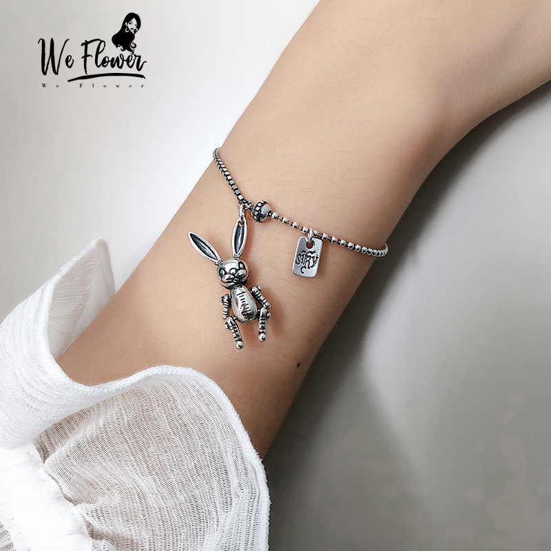Vòng tay mạ bạc We Flower hình rô bốt và thỏ phong cách gothic cổ điển độc đáo