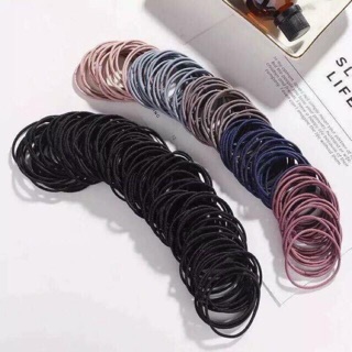 Sét 100 dây buộc tóc nhiều mầu kèm túi zip