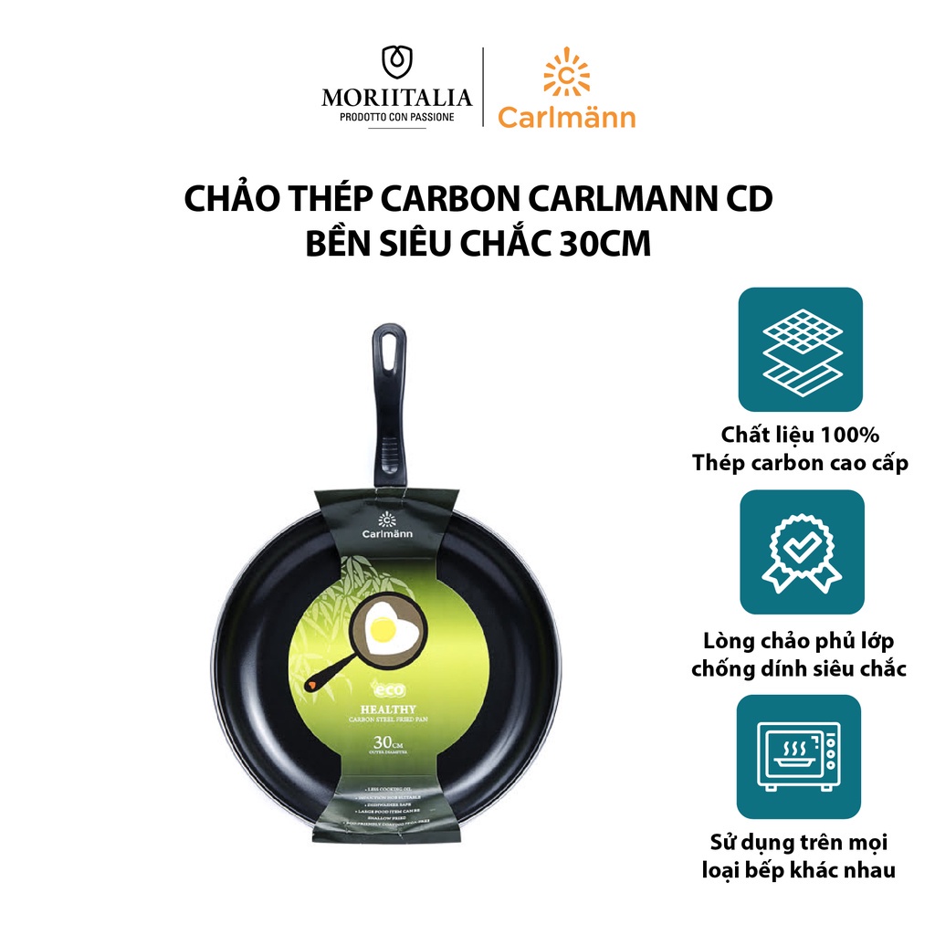 Chảo thép carbon Carlmann CD 30cm thương hiệu Đức, lớp chống dính siêu bền chắc, dùng được bếp từ Moriitalia CM008297