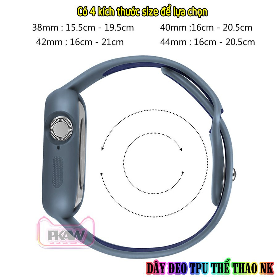 Dây Đeo liền ốp cho Apple Watch 7//6/5/4/3/2/1 size 38/40/41/42/44/45mm TPU Thể Thao Viền Màu NK_Xám Xanh