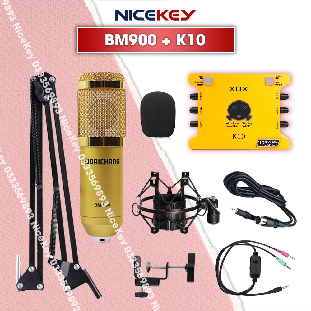 Bộ combo Sound Card K10 , Micro Thu Âm Livestream BM 900, Thu Âm Điện Thoại Máy Tính ⚡BH 1 NĂM⚡