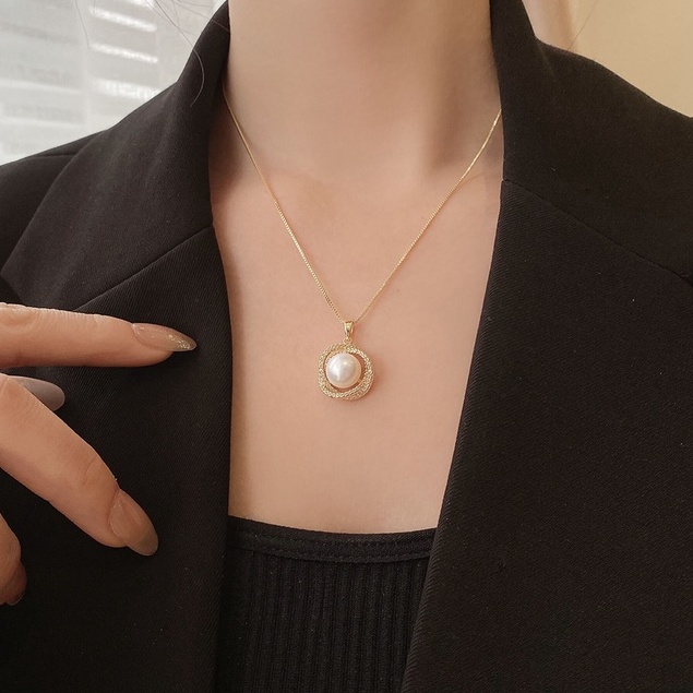 Vòng Cổ Choker Bằng Thép Titan Đính Ngọc Trai Thời Trang Hàn Quốc Cho Nữ