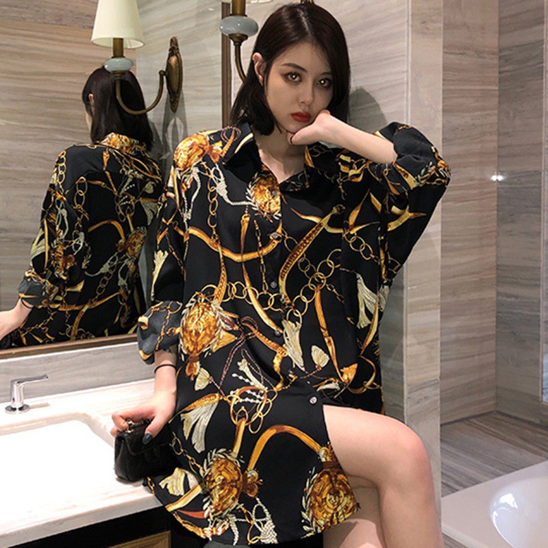 Áo sơ mi cổ bẻ tay dài phối nút thiết kế thanh lịch cho phái nữ
