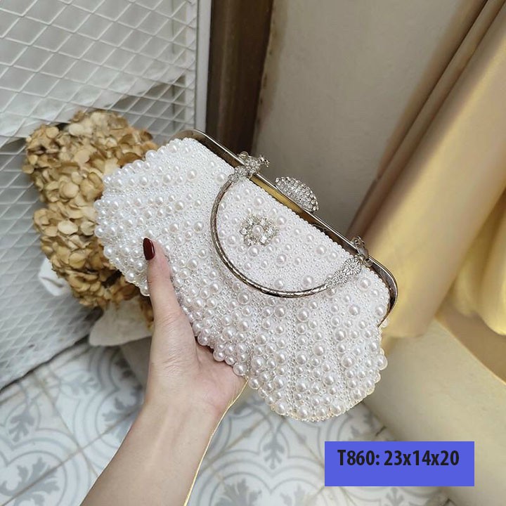 Ví nữ cầm tay dự tiệc đẹp, bóp cầm tay dự tiệc nữ đính ngọc cực sang trọng T860