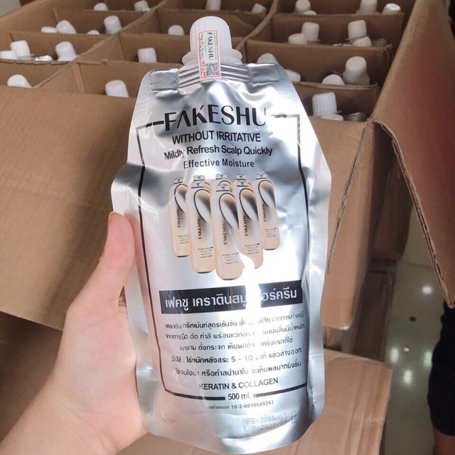 Kem ủ hấp tóc lụa tơ tằm Fakeshu Keratin Collagen Thái mẫu mới chính hãng (gói 500ml)