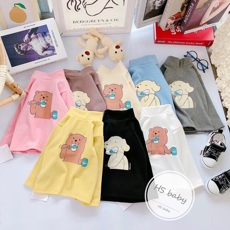 Áo giữ nhiệt trẻ em nỉ nhung 2 mặt dày dặn cực ấm rất mềm mại co giãn 4 chiều bao chất áo ấm cổ ba phân cho bé