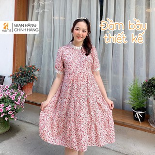 Váy bầu thiết kế 2MAMA họa tiết hoa nhí pha ren dáng đuôi cá ba tầng V08