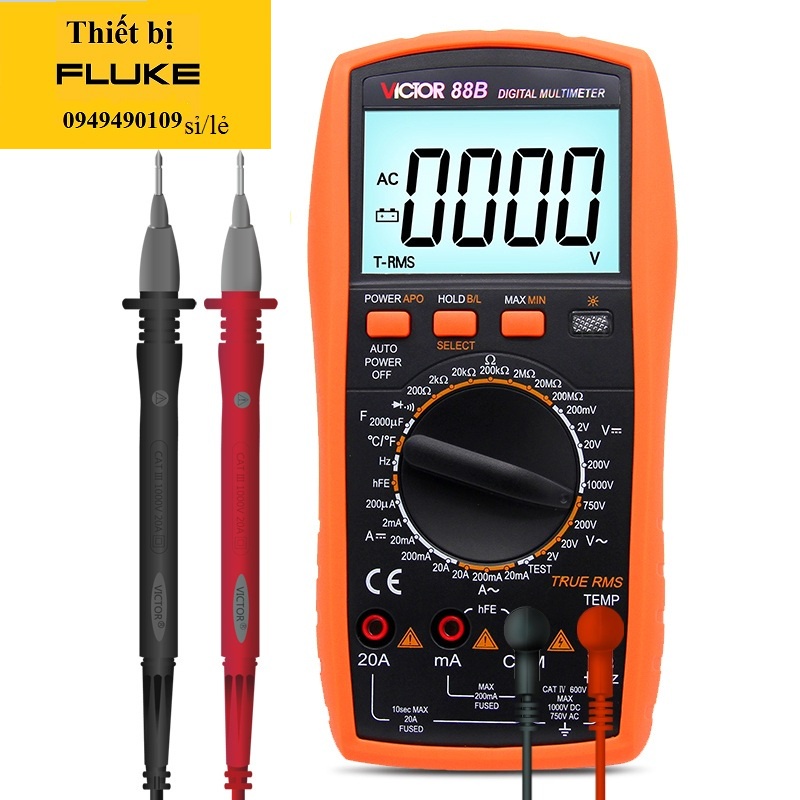 VICTOR VC-88B đồng hồ vạn năng điện tử 1000V 20A AC DCđiện trở, điện dung, diode, triode, tần số, nhiệt độ Victor VC 88B