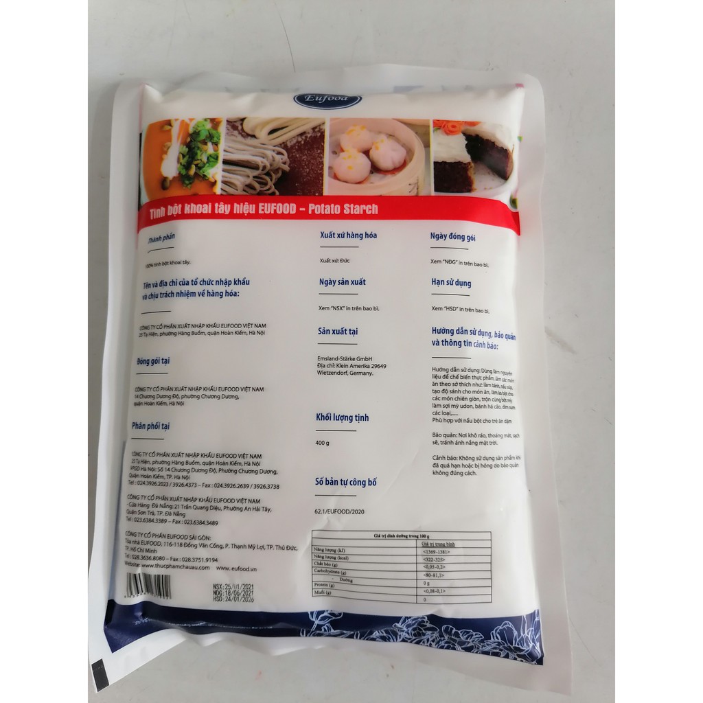 [400g] TINH BỘT KHOAI TÂY [Germany] EUFOOD Potato Starch (euf-hk)
