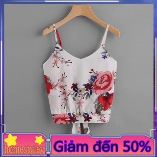 Áo croptop 2 dây in hoa buộc nơ lưng quyến rũ