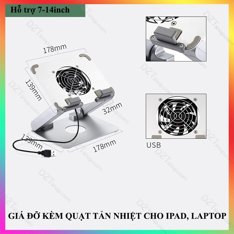 [Mã 2404EL10K giảm 10K đơn 20K] Giá đỡ cao cấp kèm quạt tản nhiệt cho iPad làm việc, chơi game PUBG, COD