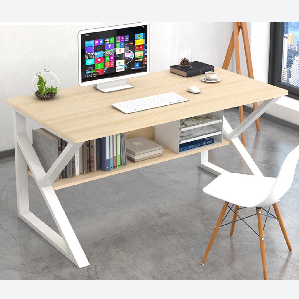 Bàn làm việc chữ K kèm giá sách bàn học chân sắt sơn tĩnh điện, thiết kế chắc chắn MAMADA LV07