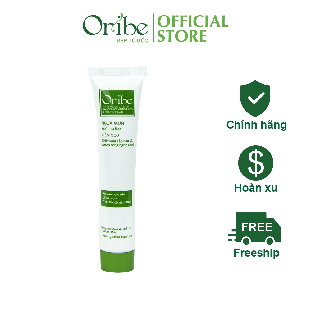 Kem Ngừa Mụn, Mờ Thâm, Liền Sẹo Chiết xuất tảo nâu từ Pháp - Ori'be Anti Acne Cream - Tuýp 20g