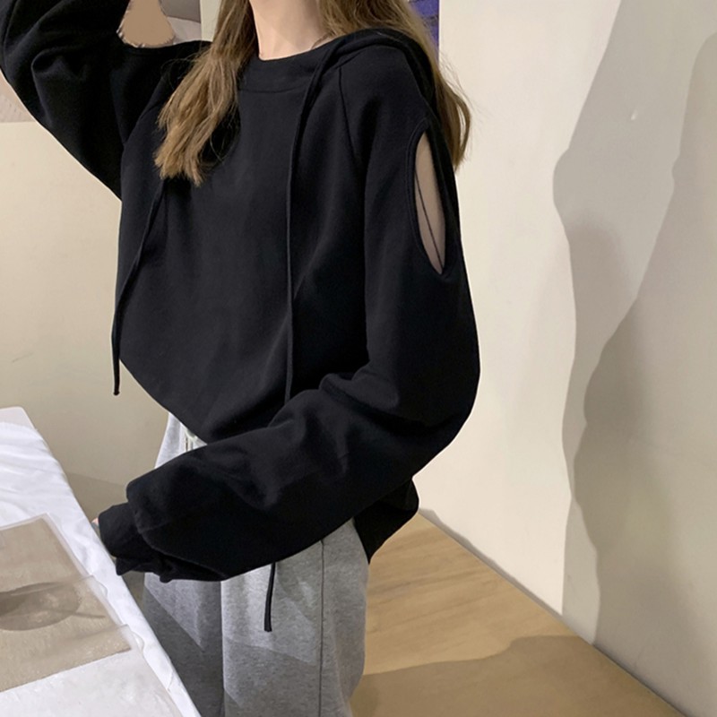 Áo Sweater tay dài màu trơn thiết kế trễ vai quyến rũ