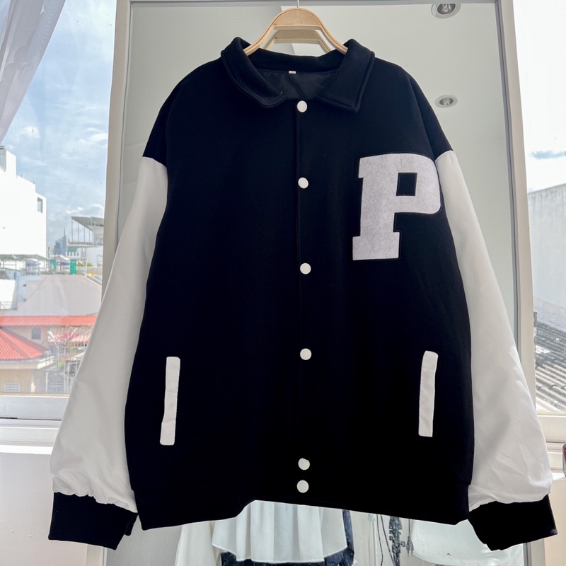 Áo khoác Bomber Jacket dù 2 lớp hình thêu chữ A unisex nam nữ (Ảnh thật/Có sẵn)