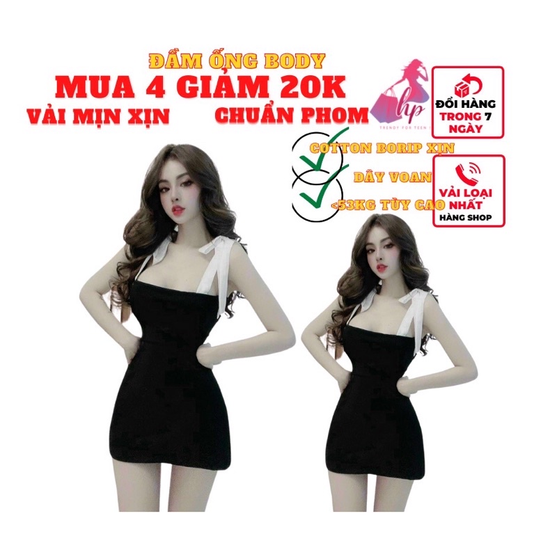 Váy đầm ôm body hai dây cột nơ voan lụa mịn đẹp có mút ngực dây kéo lưng mẫu mới thời trang 2021 bán giá sỉ