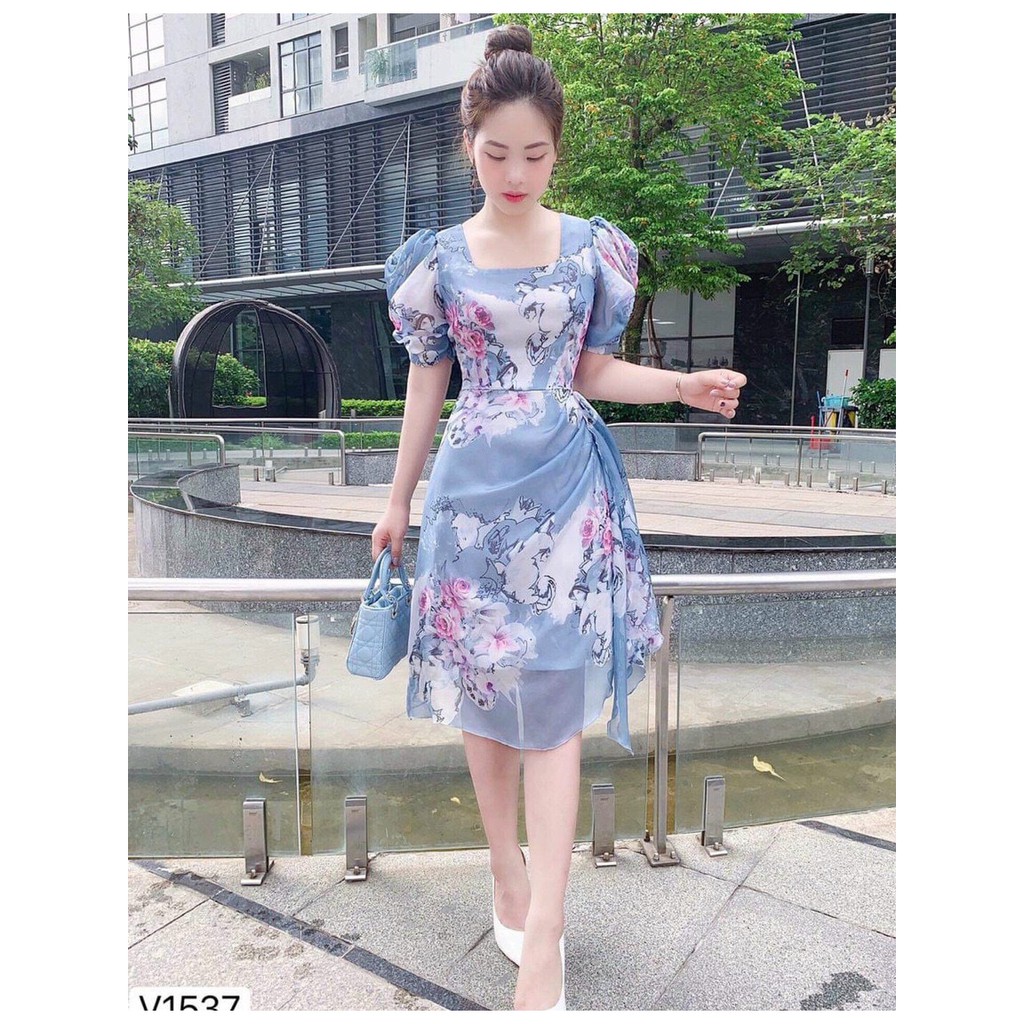 [Đầm Mới] Đầm Lụa Dạ Tiệc Xếp Ly Eo Tay Phồng Màu Sắc Nhã Nhặn Thật Sự Phù Hợp Để Tới Công Sở, Đi Làm