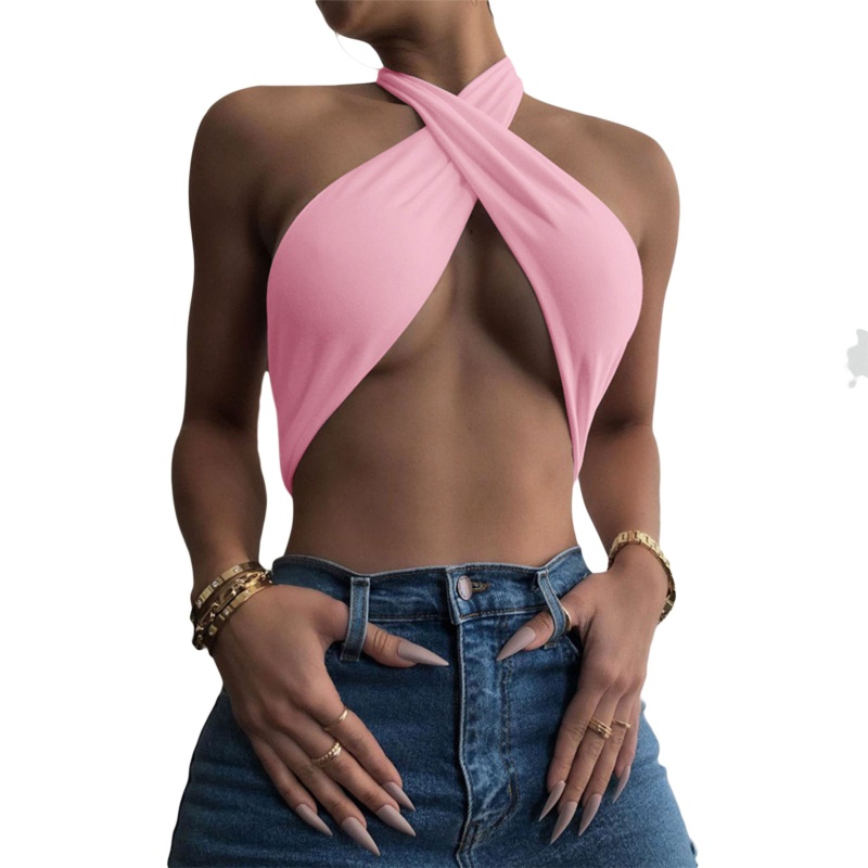 Brroa Áo Croptop Hai Dây Màu Trơn Hở Lưng Gợi Cảm Cho Nữ