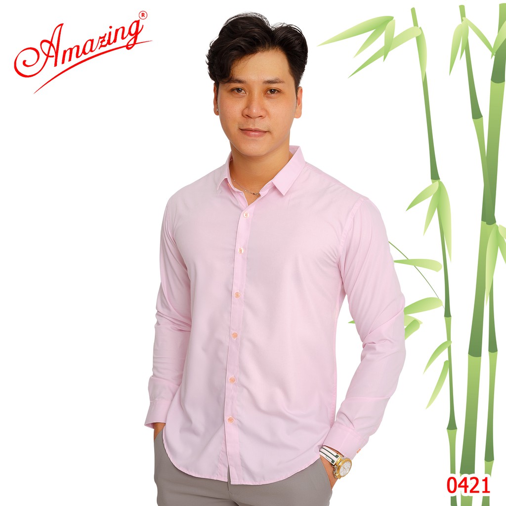 Áo sơ mi nam màu tím nho, phong cách Hàn Quốc, chuẩn form body slim fit, không túi, vải Bamboo, Amazing