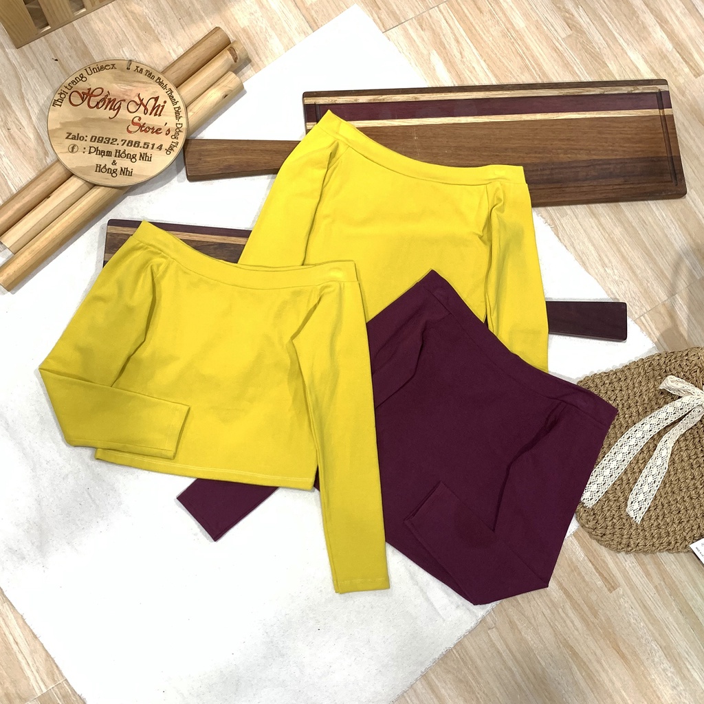Áo Thun Croptop Body Bẹt Vai Tay Dài Dáng Ôm Trễ Vai Ulzzang