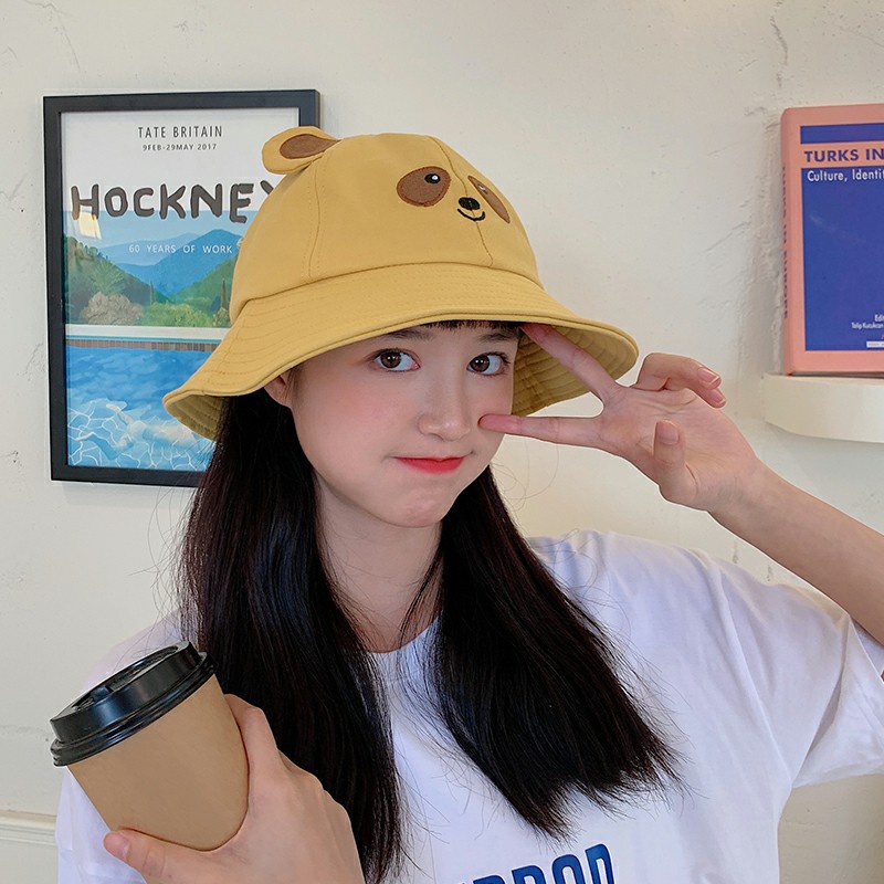 Nón bucket vành ngắn tai gấu họa tiết hoạt hình phong cách Hàn Quốc thời trang xuân hè cho nữ
