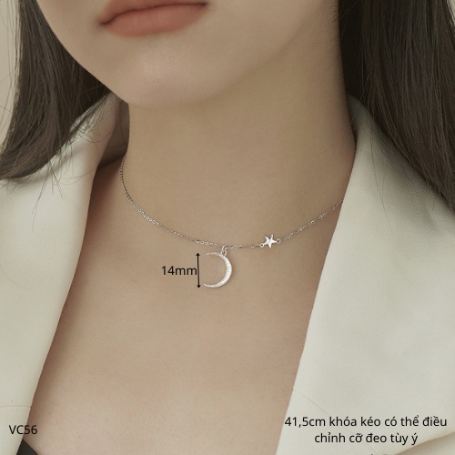 Dây chuyền bạc nữ hình trăng khuyết gắn ngôi sao tua rua Moonlight xinh xắn, sang chảnh | HARMONY ACCESSORIES VC56