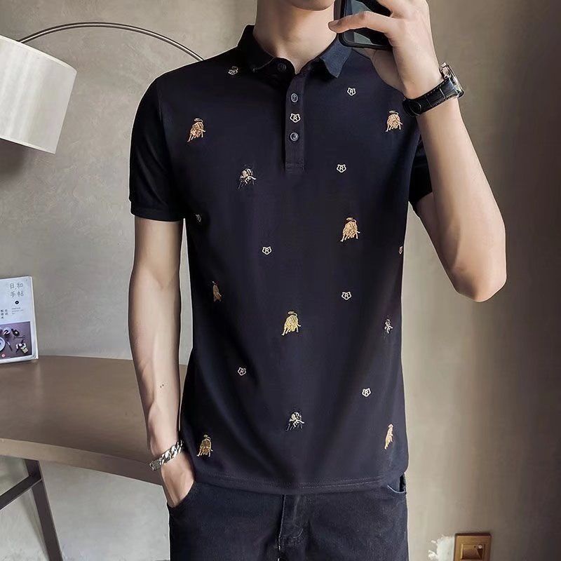 Áo Thun Polo Ngắn Tay Thêu Họa Tiết Thời Trang Mùa Hè Hàn Quốc Cho Nam