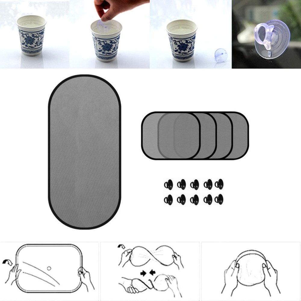 Set 5 Tấm Che Nắng Dạng Lưới Có Giác Hút Cho Xe Hơi