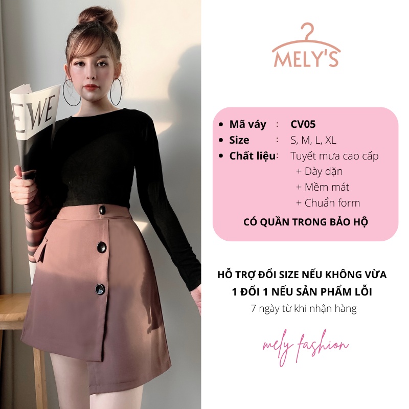 Chân váy ngắn chữ A lưng cao vạt lệch 3 khuy phong cách trẻ trung năng động phong cách Hàn Quốc Mely Fashion CV05