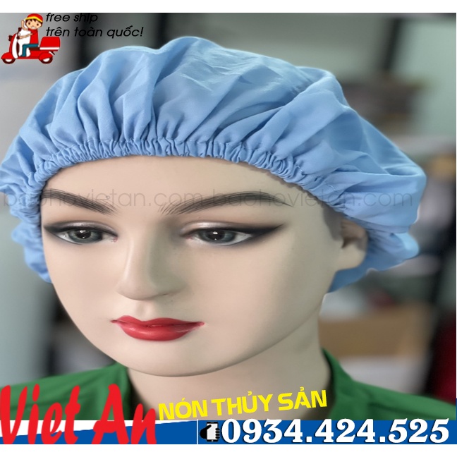 Nón Bánh Tiêu Vải Silk Màu Xanh _ Hình Chụp Thật
