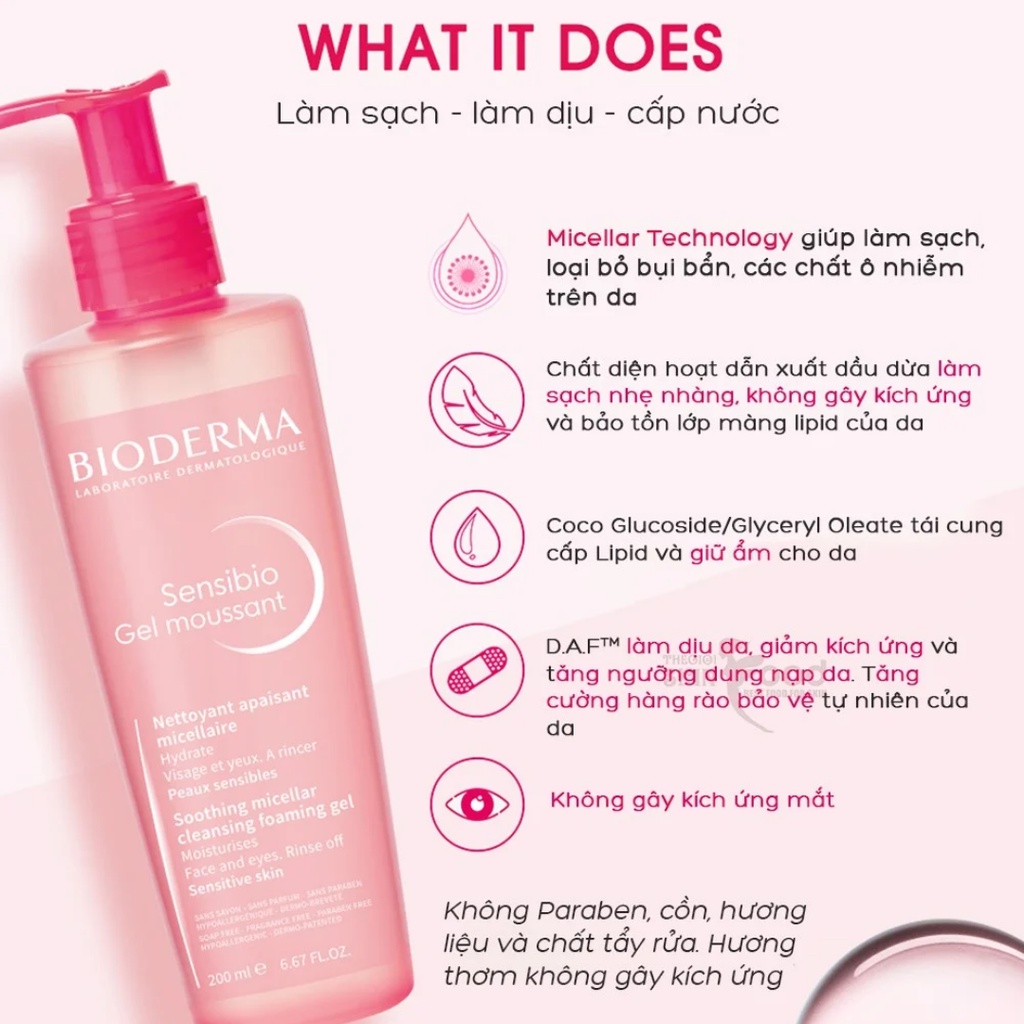 Gel Rửa Mặt Tạo Bọt Cho Da Nhạy Cảm Bioderma Sensibio Gel Moussant 200ml