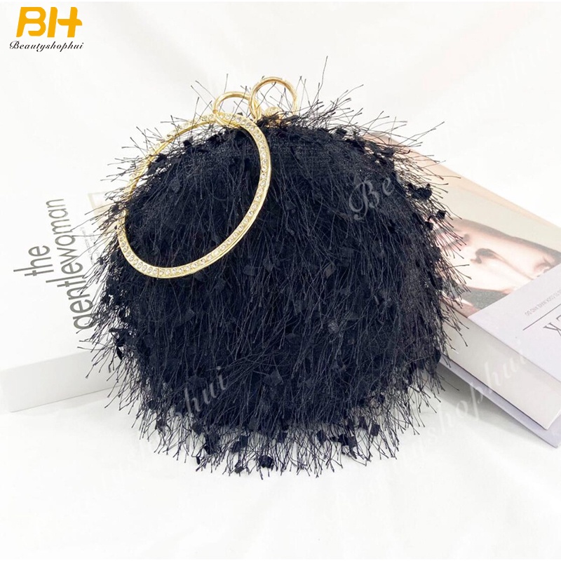 Ví cầm tay hình tròn phối tua rua thời trang dự tiệc