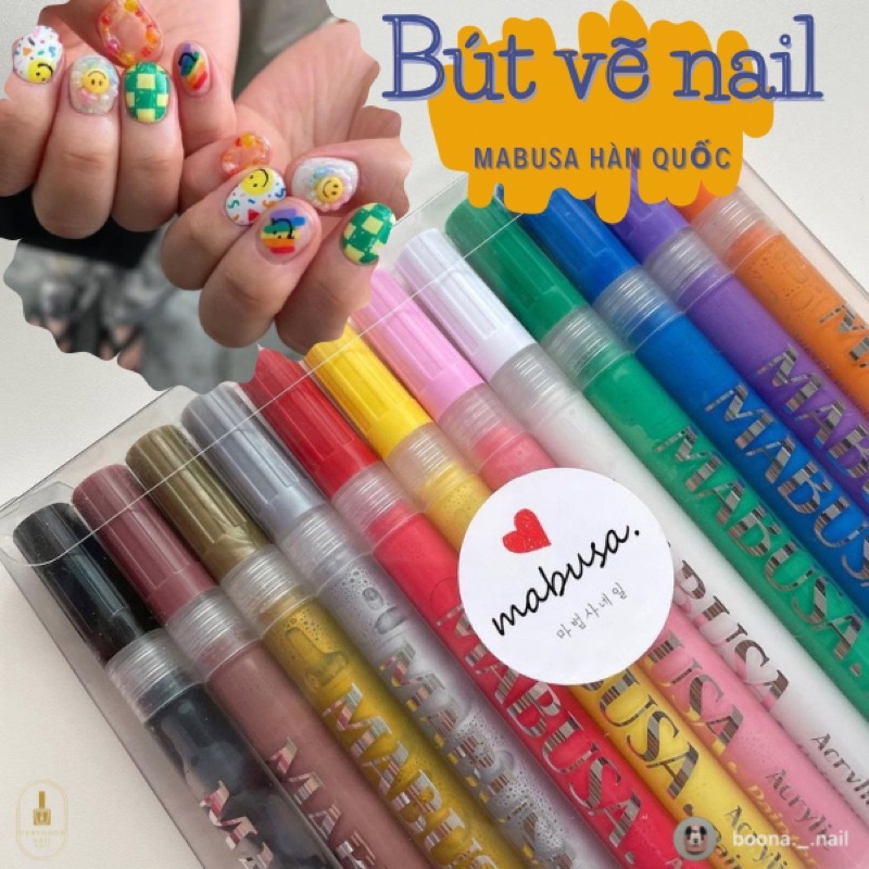 Mabusa - Bút vẽ nail Hàn Quốc, bút đa năng set 12 màu