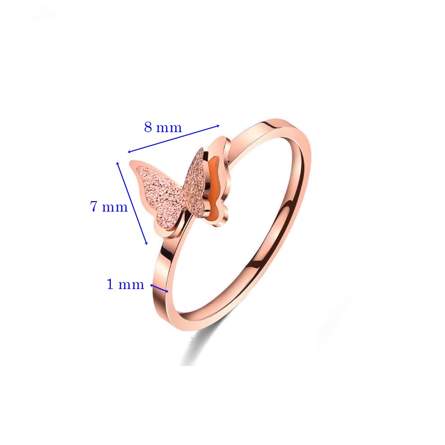 Nhẫn titan nữ không gỉ mặt bươm bướm cá tính cánh nhám lấp lánh