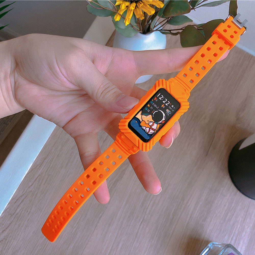 Dây đeo silicone kèm vỏ bảo vệ cho đồng hồ thông minh Huawei Band 6 / Huawei Watch Fit / Honor Band 6