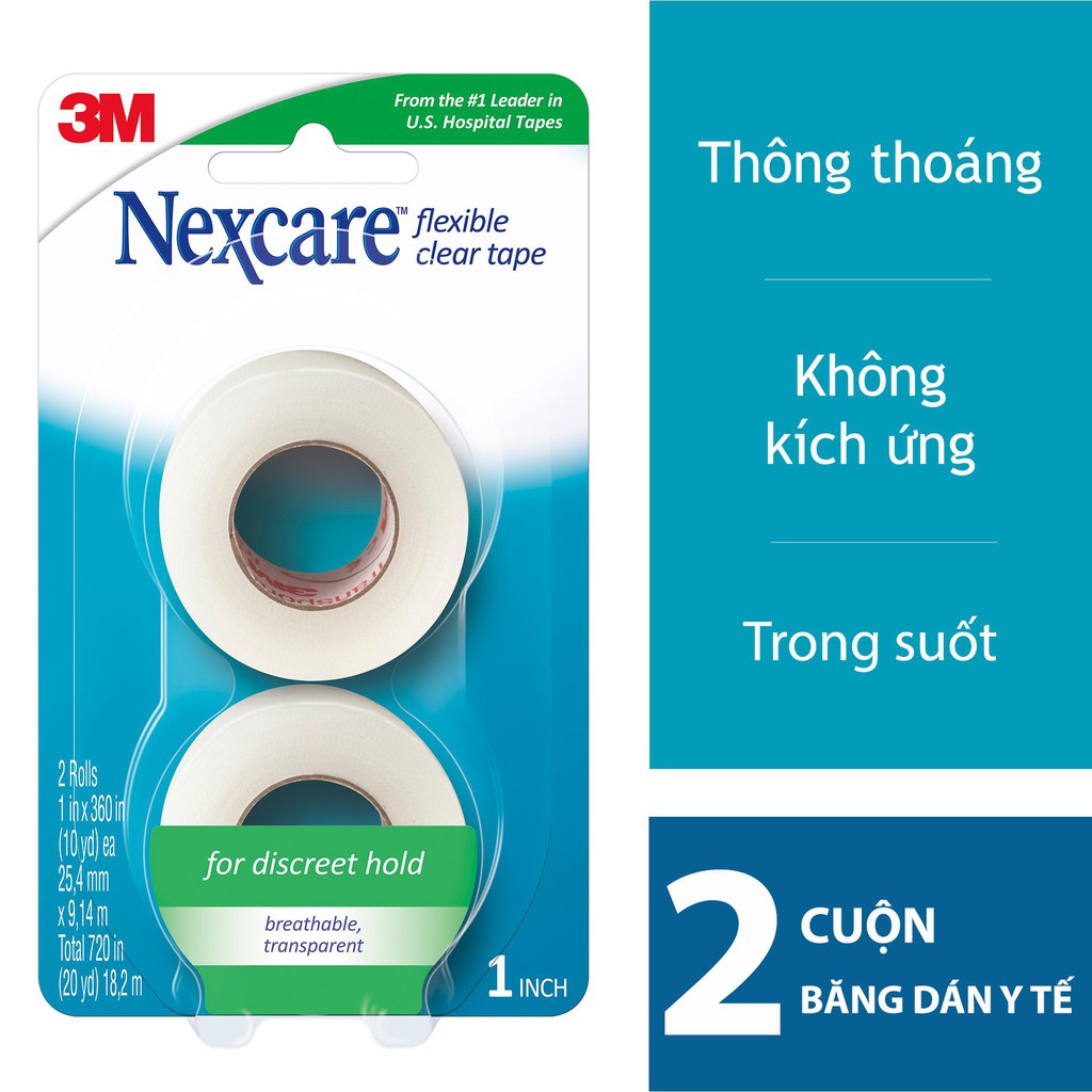 Băng keo y tế cuộn trong suốt 3M Nexcare ( vỉ 2 cuộn kích thước 2.54cm*9.14m)