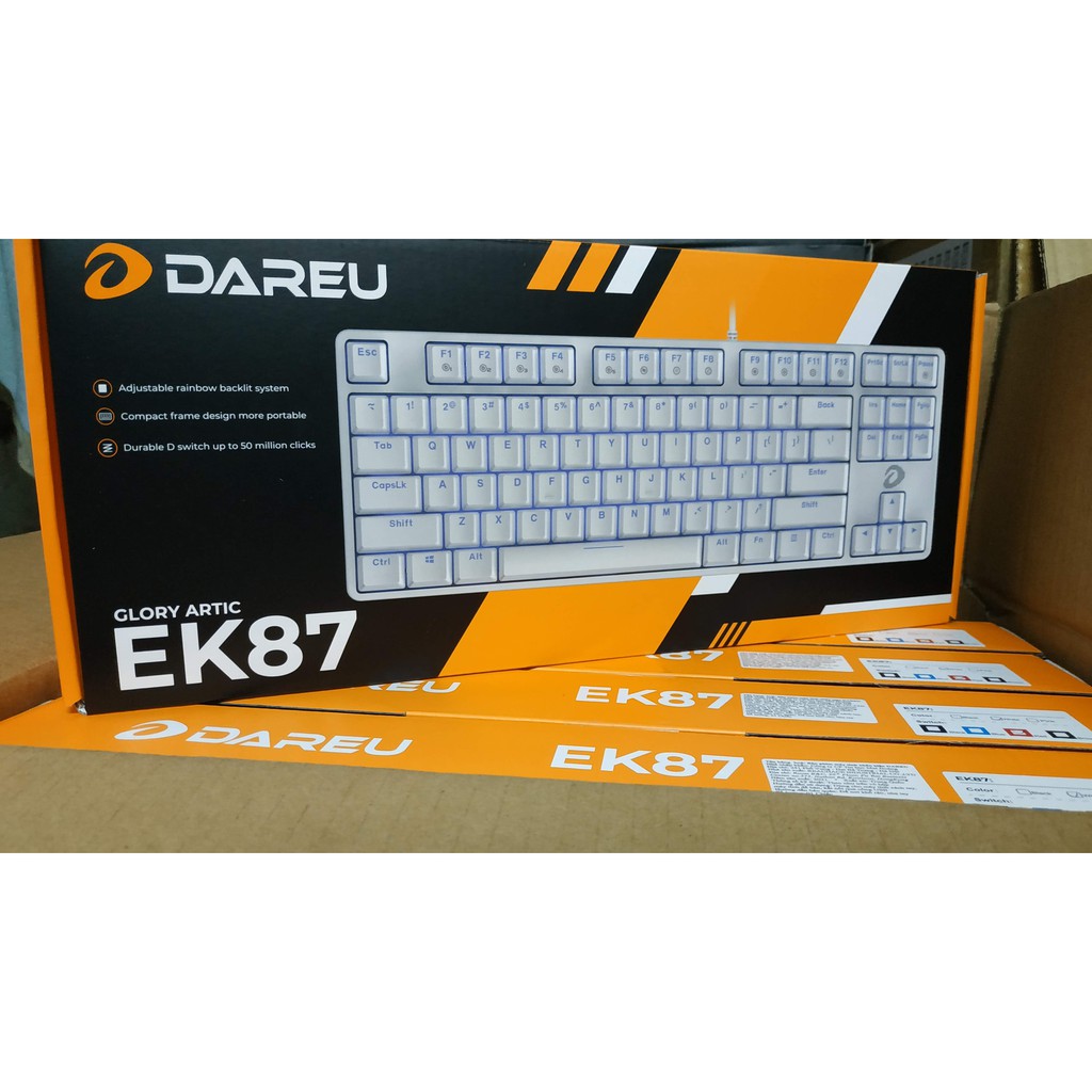 Bàn phím cơ Gaming DareU EK87 WHITE/ 87 KEYS/ Màu trắng/ ICE-BLUE LED (Blue/ Brown/ Red D switch) - BH 2 năm