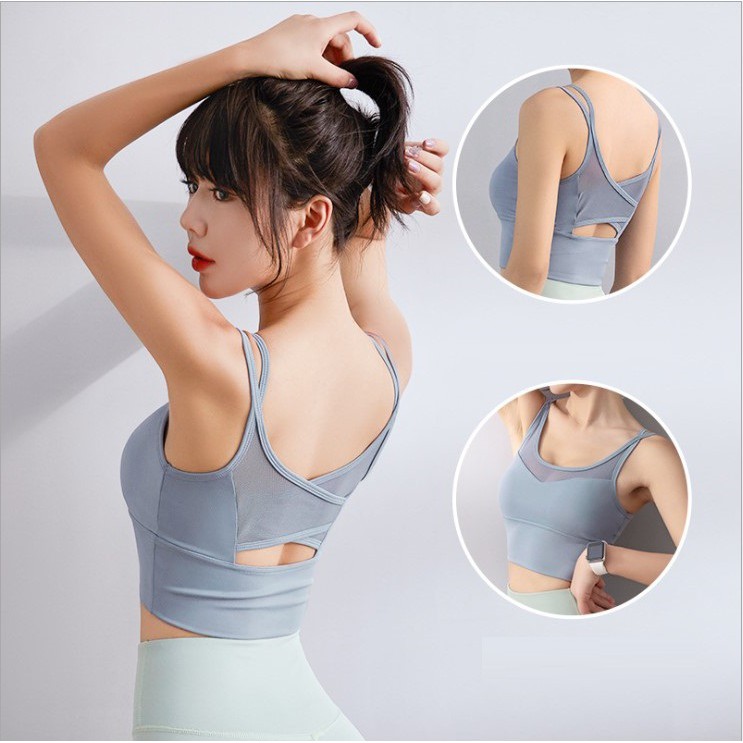 Set quần áo tập gym yoga, bộ đồ tập gym nữ, áo bra lưới lưng sexy và quần dài ôm body