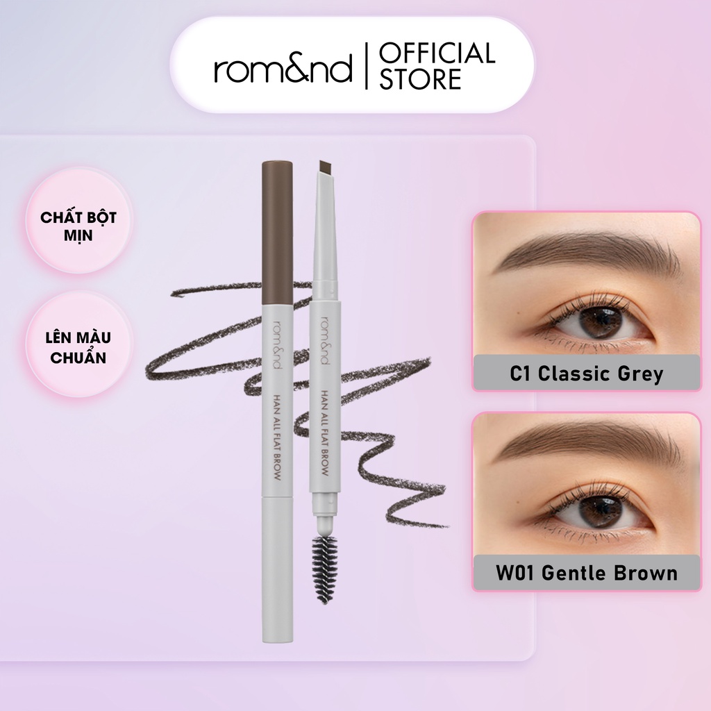 [Rom&amp;nd] Chì kẻ mày ngang cho chân mày sắc nét, lâu trôi Hàn Quốc Romand Han All Flat Brow - Han All Line 0.17g