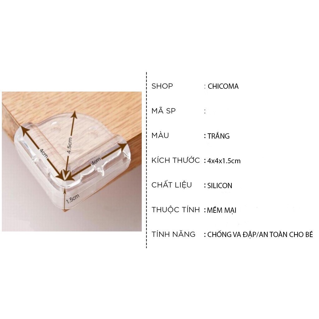 Miếng bịt góc bàn silicon tienich247 - bịt cạnh bàn tránh va đập, an toàn cho người già và trẻ nhỏ