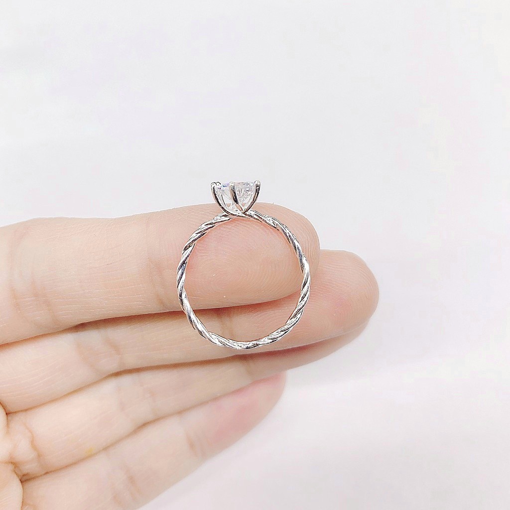 Nhẫn bạc nữ DaLiA Jewelry thân xoắn đá tròn bản đẹp cao cấp,bạc ta S99 - N120