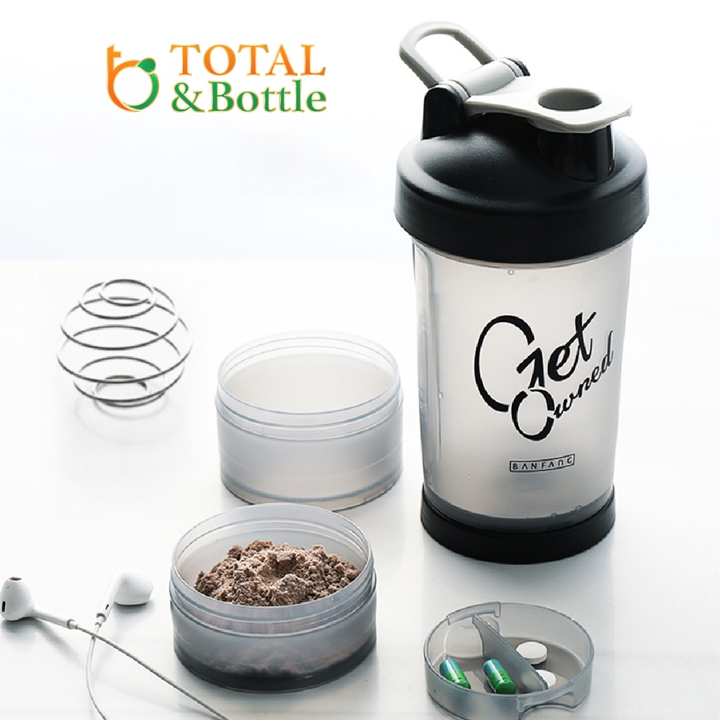 Bình nước thể thao cao cấp, bình shaker có quả lắc lò xo dành cho người tập gym - Total Bottle