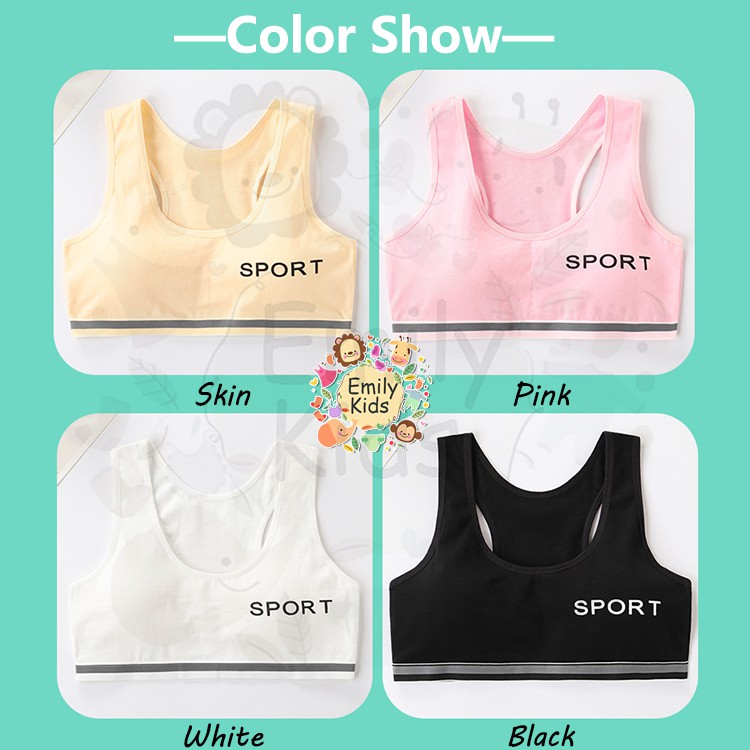 Áo Ngực Thể Thao Cotton Thoáng Khí Màu Trơn In Chữ Cho Nữ 8-16 Tuổi