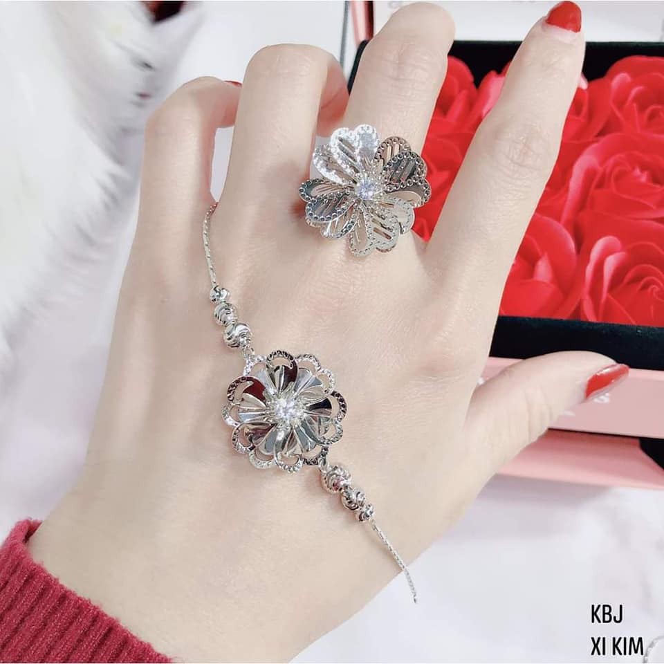 Bộ trang sức hoa xoáy xi dát bạch kim cao cấp, bạc s950 cao cấp bảo hành làm sáng trọn đời
